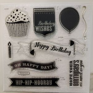 Close to my Heart My Acrylix Cricut Artiste BIRTHDAY Clear Cling Stamps Set of 8